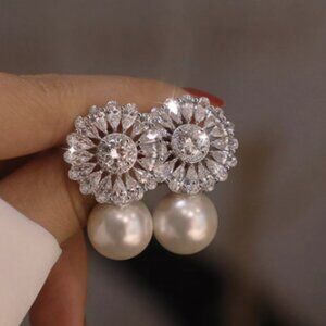 NEW Luxury Rhinestone Pearl Flower Crystal Drop Women Earrings